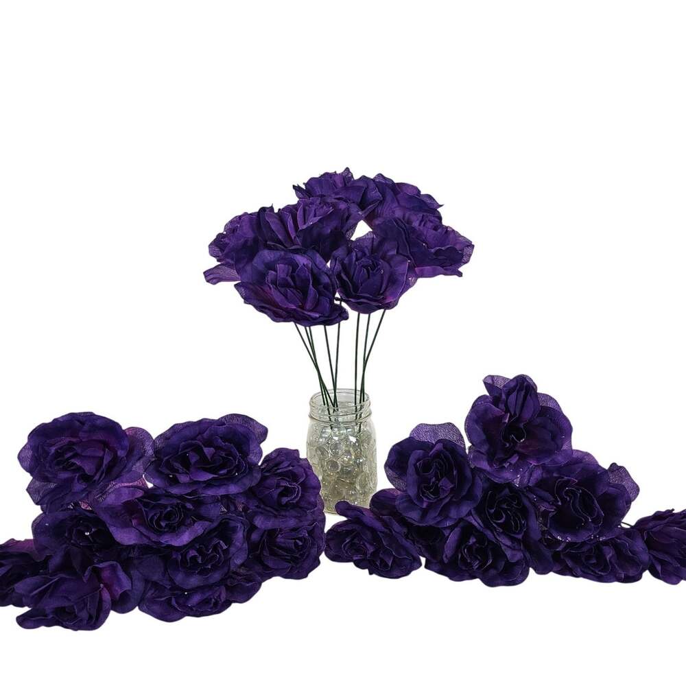 27 Deep Purple Artificial Roses 3" Silk Flowers Plum Violet Wedding Floral Decor